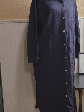 Navy Blue Button Down Shirt Dress Long Sleeve